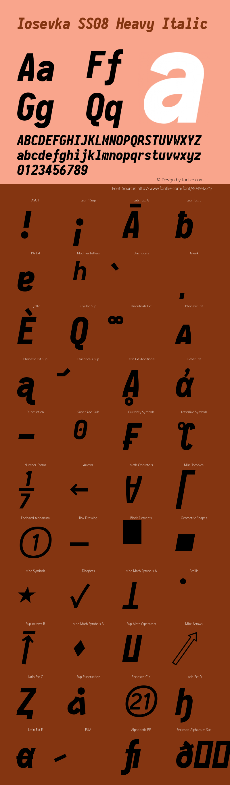 Iosevka SS08 Heavy Italic 2.3.0; ttfautohint (v1.8.3) Font Sample