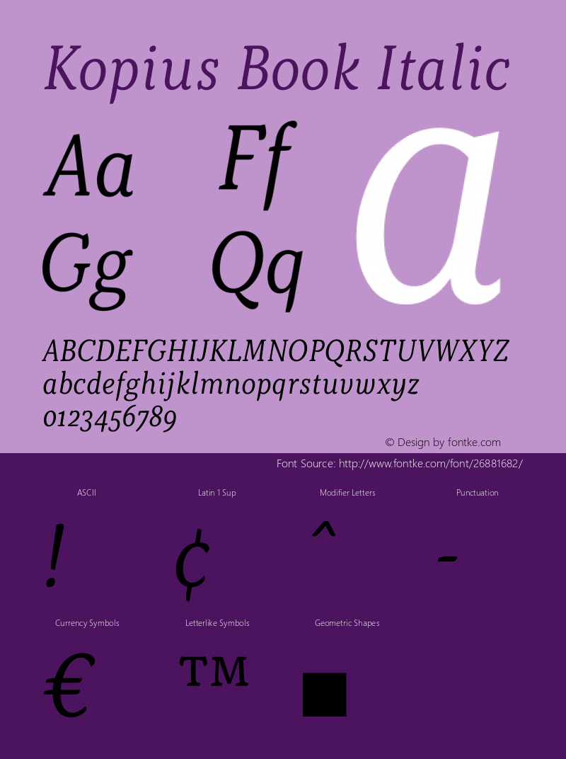 Kopius Book Italic Version 1.001 Font Sample