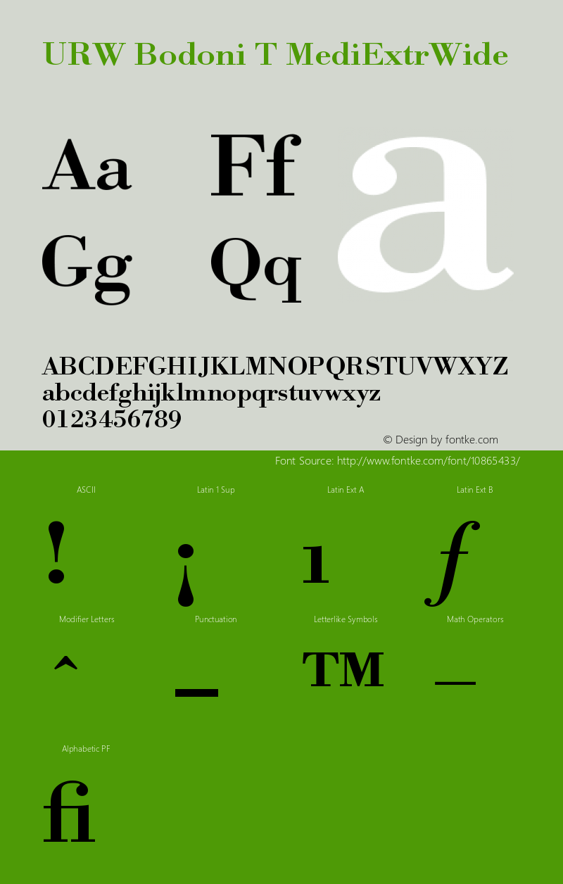 URW Bodoni T MediExtrWide Version 001.005 Font Sample