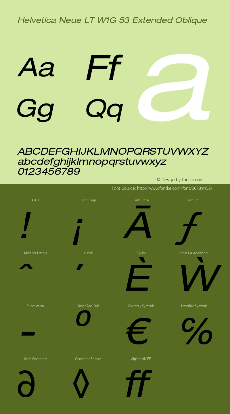 HelveticaNeueLT W1G 53 Ex Italic Version 2.000 Build 1000 Font Sample