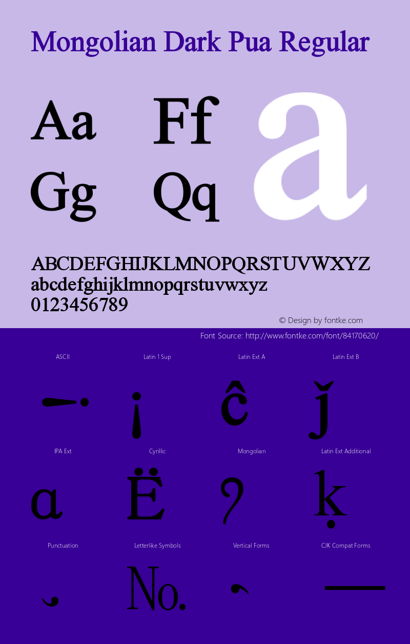 Mongolian Dark Pua Regular  Font Sample