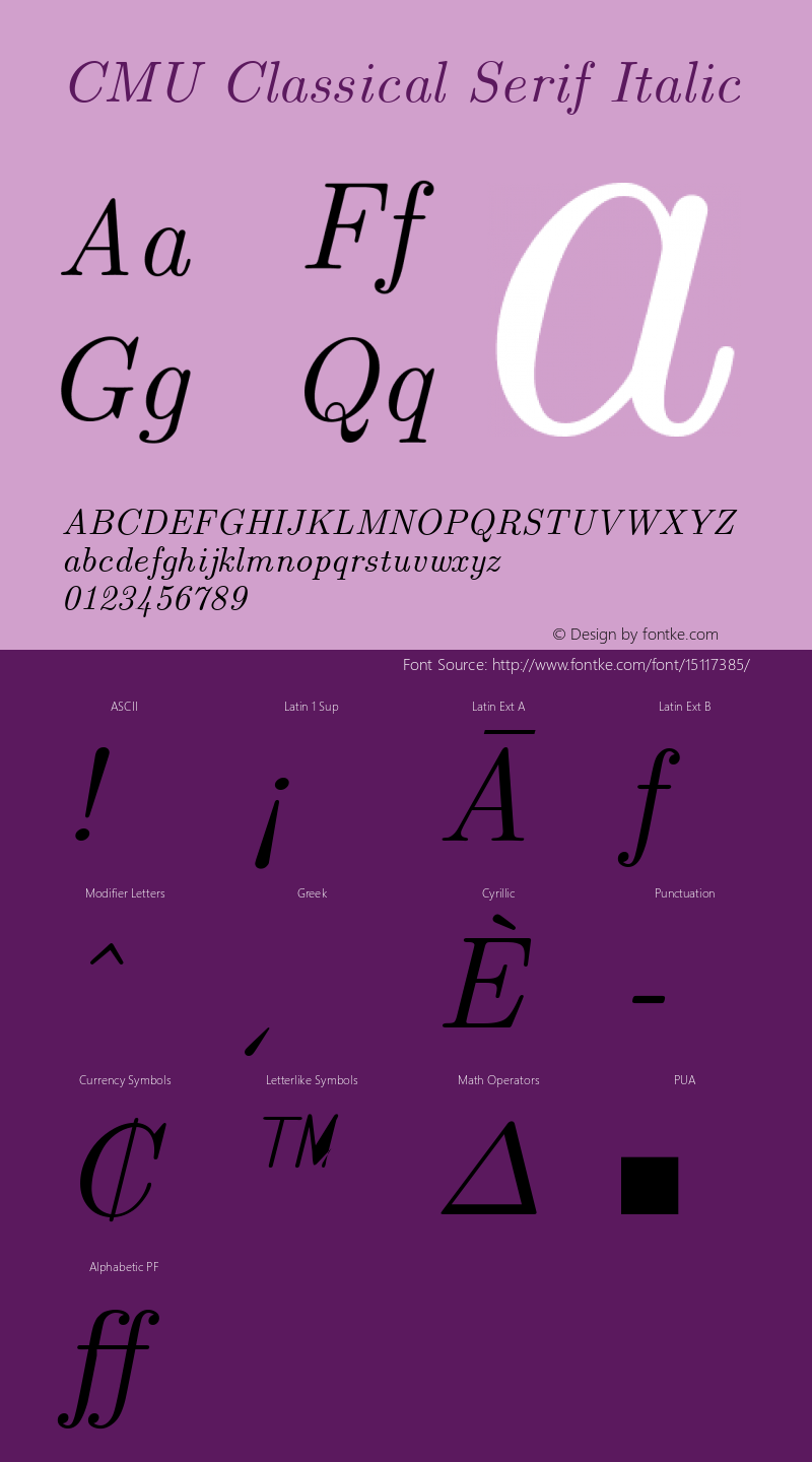 CMU Classical Serif Italic Version 0.7.0 Font Sample