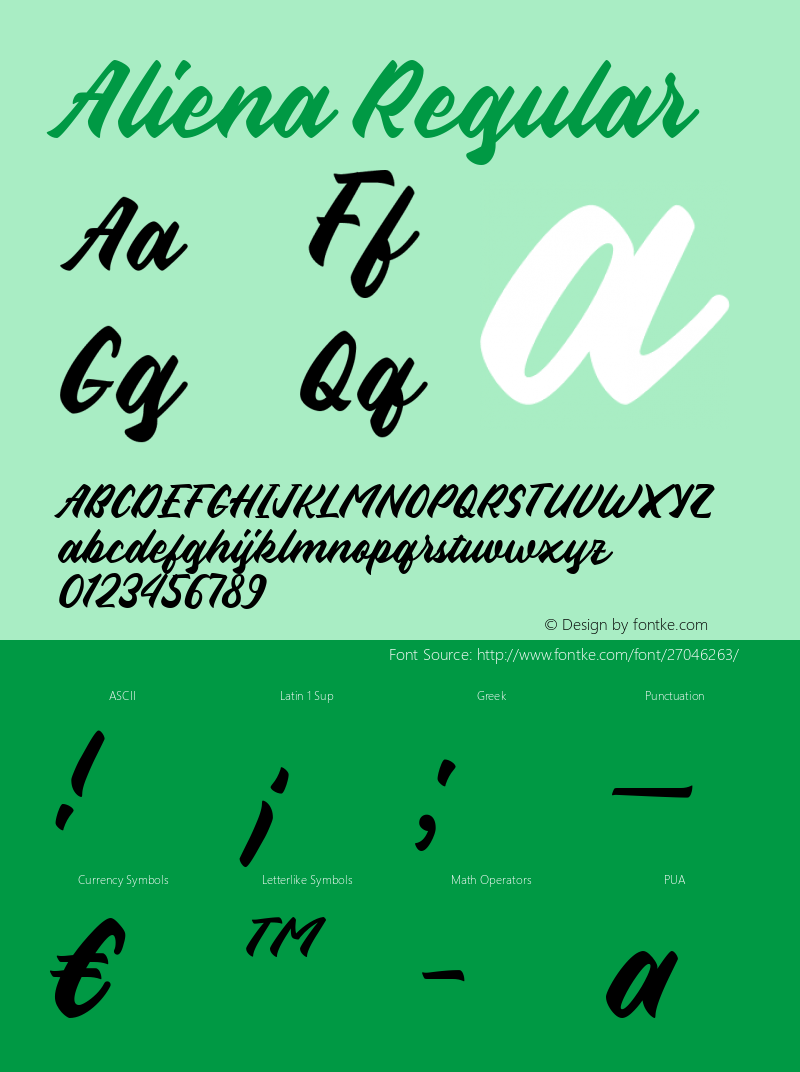 Aliena Version 1.00;July 9, 2018 Font Sample