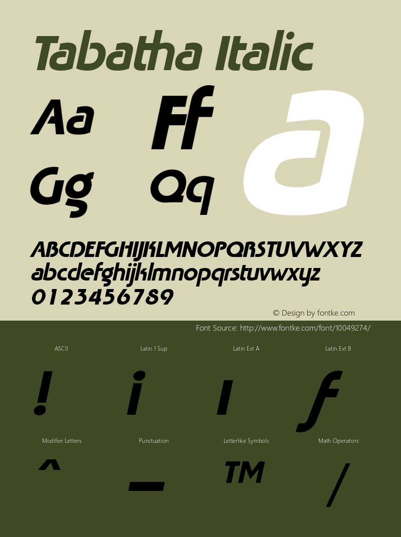 Tabatha Italic W.S.I. Int'l v1.1 for GSP: 6/20/95 Font Sample