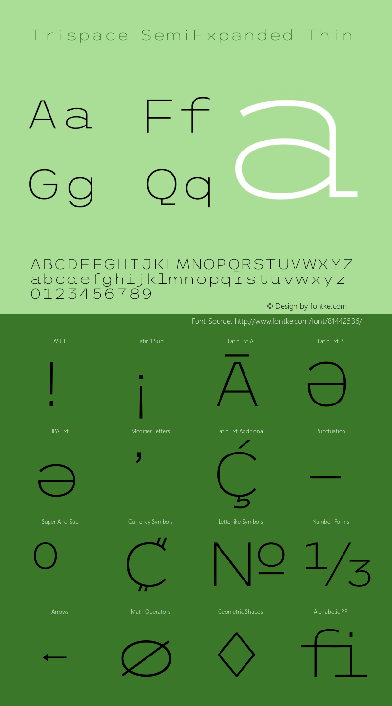 Trispace SemiExpanded Thin Version 1.210 Font Sample