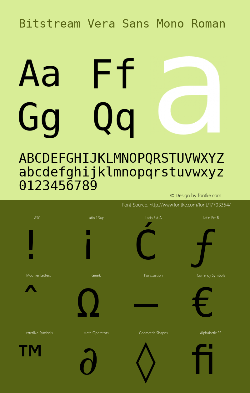 Bitstream Vera Sans Mono Roman Release 1.10 Font Sample