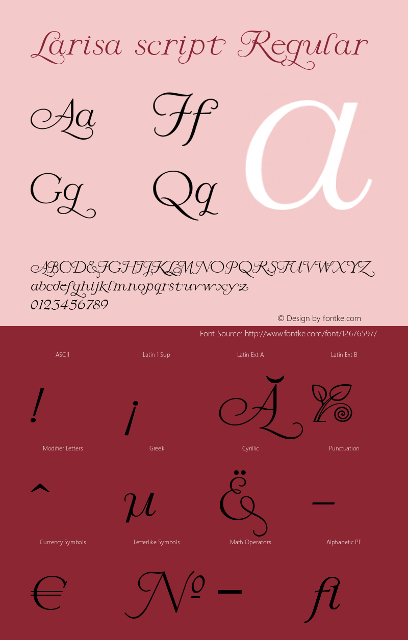 Larisa script Regular Version 1.000 2009 initial release Font Sample