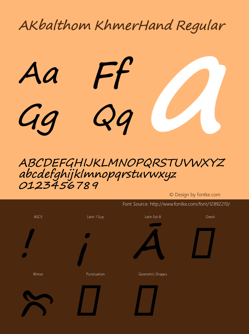 AKbalthom KhmerHand Regular Version 1.00 February 2, 2014 Font Sample