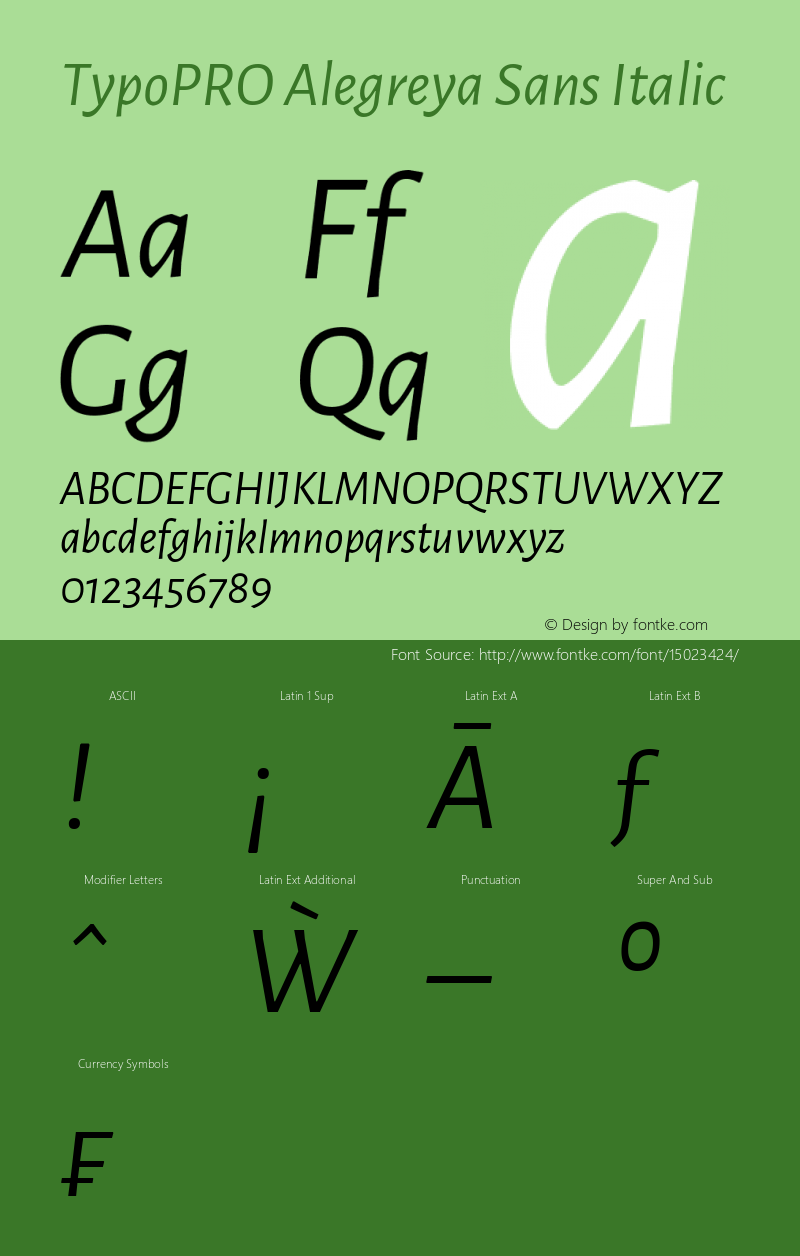 TypoPRO Alegreya Sans Italic Version 1.000;PS 001.000;hotconv 1.0.70;makeotf.lib2.5.58329 DEVELOPMENT Font Sample