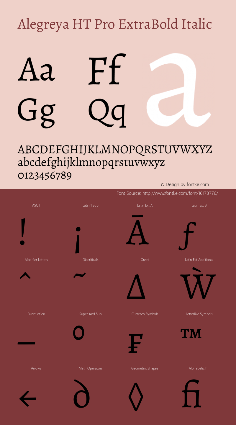 Alegreya HT Pro ExtraBold Italic Version 1.200 Font Sample