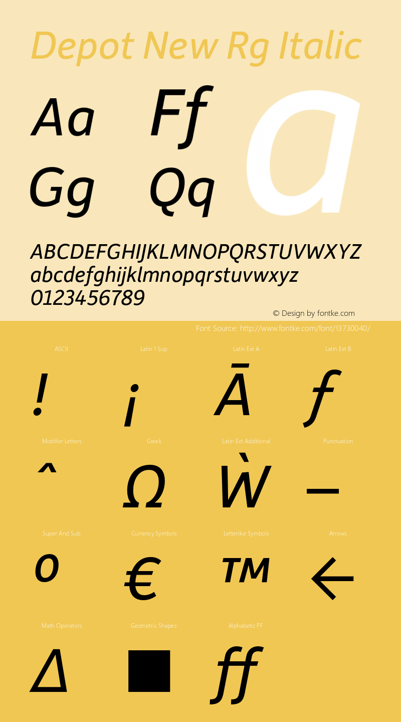 Depot New Rg Italic Version 2.000 Font Sample