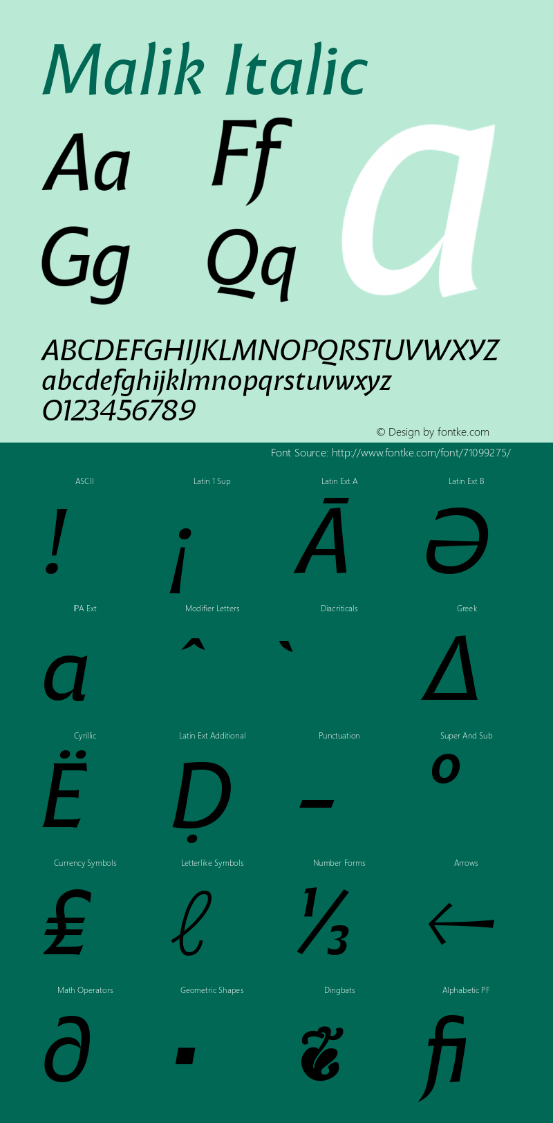 Malik Italic Version 1.000;hotconv 1.0.109;makeotfexe 2.5.65596 Font Sample