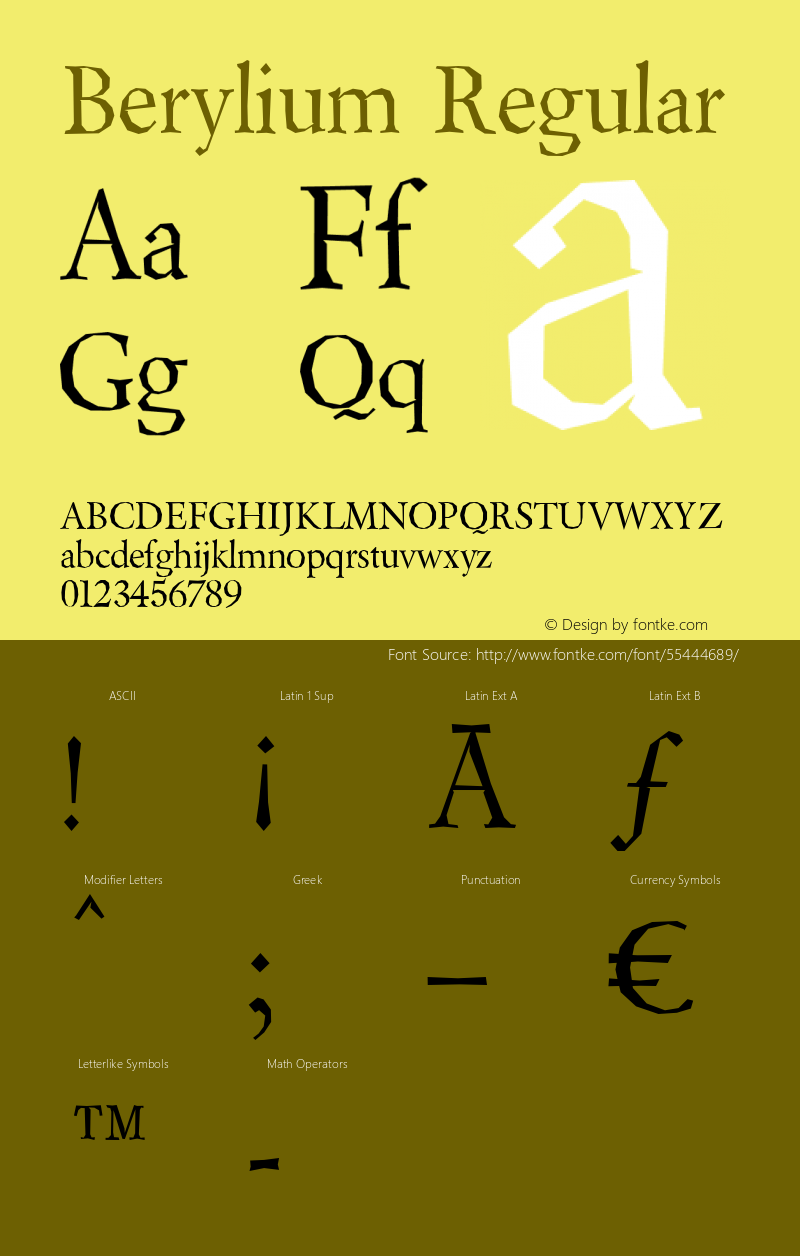 Berylium Version 2.000 2004 Font Sample