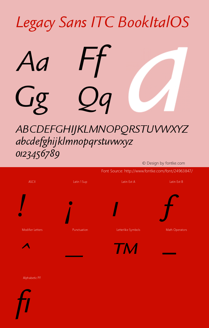 Legacy Sans ITC Book Italic OS Version 001.005 Font Sample