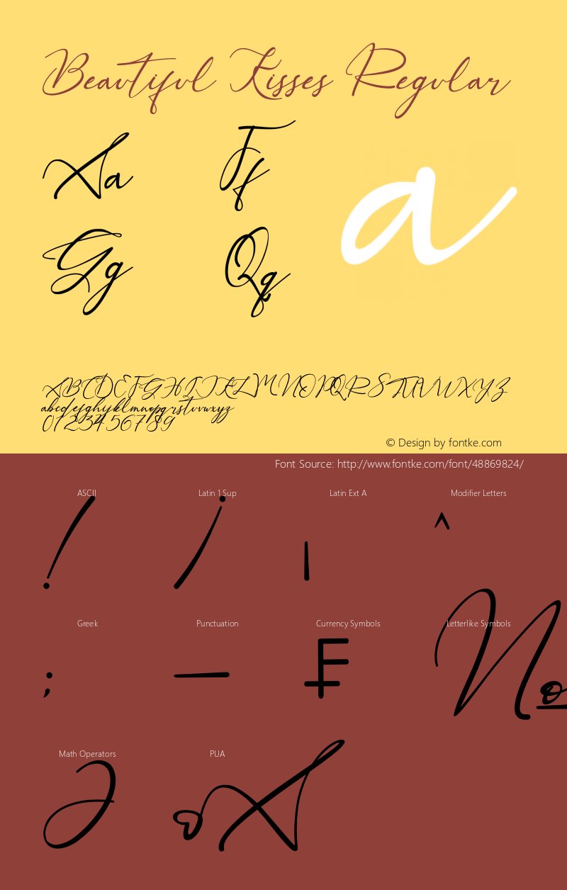 Beautiful Kisses Version 1.00;December 15, 2019;FontCreator 11.5.0.2430 64-bit Font Sample