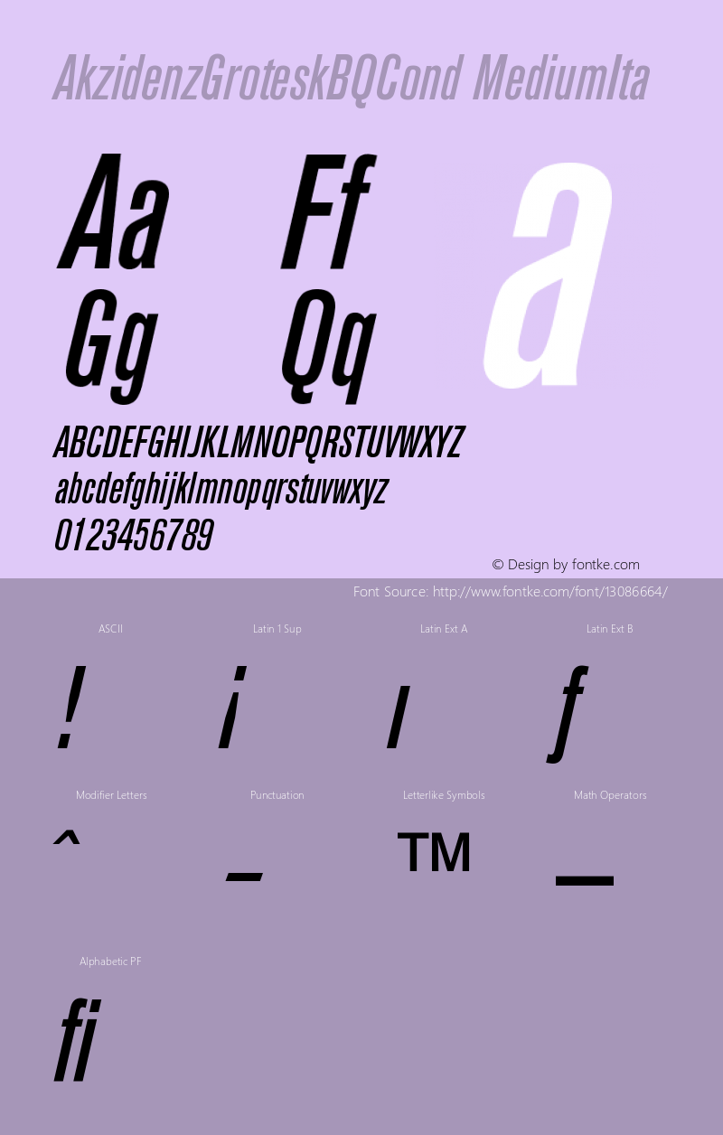 AkzidenzGroteskBQCond MediumIta Version 001.000 Font Sample