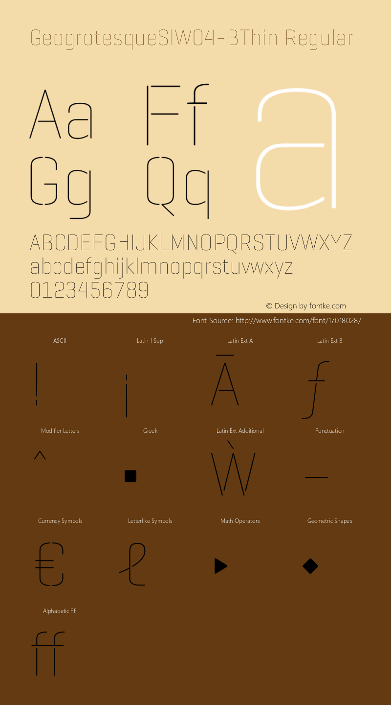 GeogrotesqueSlW04-BThin Regular Version 1.00 Font Sample