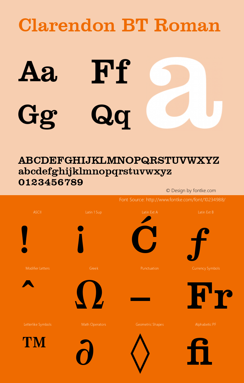 Clarendon BT Roman Version 1.01 emb4-OT Font Sample