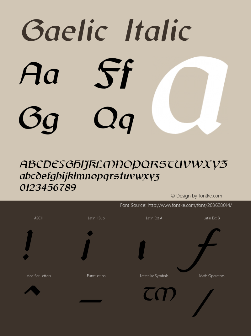 Gaelic Italic Altsys Fontographer 3.5  7/11/96图片样张