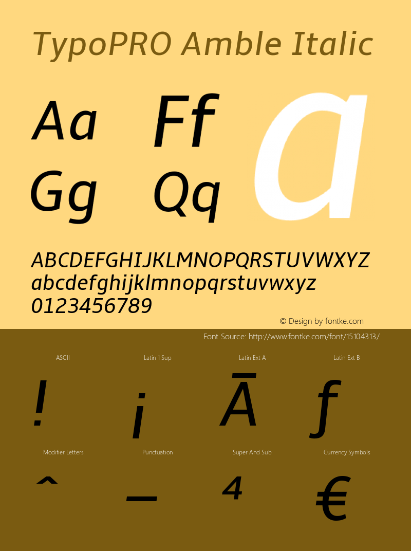 TypoPRO Amble Italic Version 1.00000; 2009 Font Sample