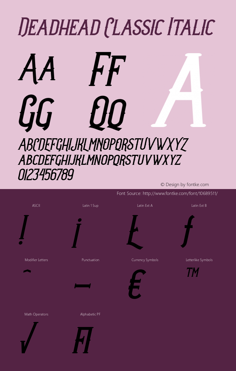 Deadhead Classic Italic 1.000 Font Sample
