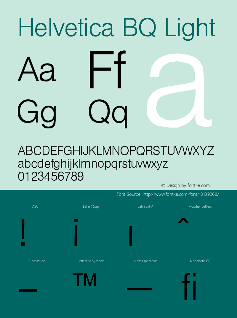 Helvetica BQ Light Version 001.000 Font Sample