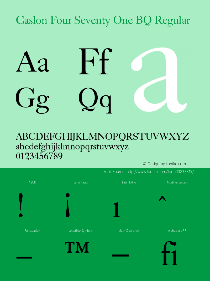 Caslon Four Seventy One BQ Regular 001.000 Font Sample