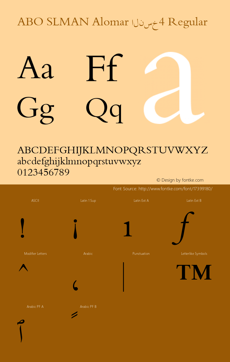 ABO SLMAN Alomar النسخ4 Regular Glyph Systems 5-April-96 Font Sample