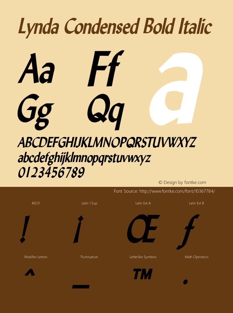 Lynda Condensed Bold Italic 1.0 Wed Jul 28 13:00:49 1993 Font Sample