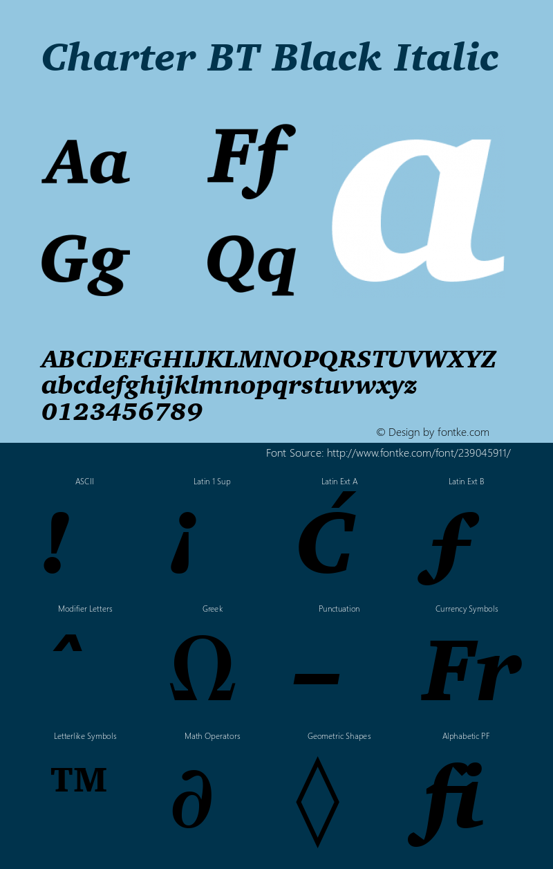 Charter BT Black Italic Version 1.01 emb4-OT图片样张