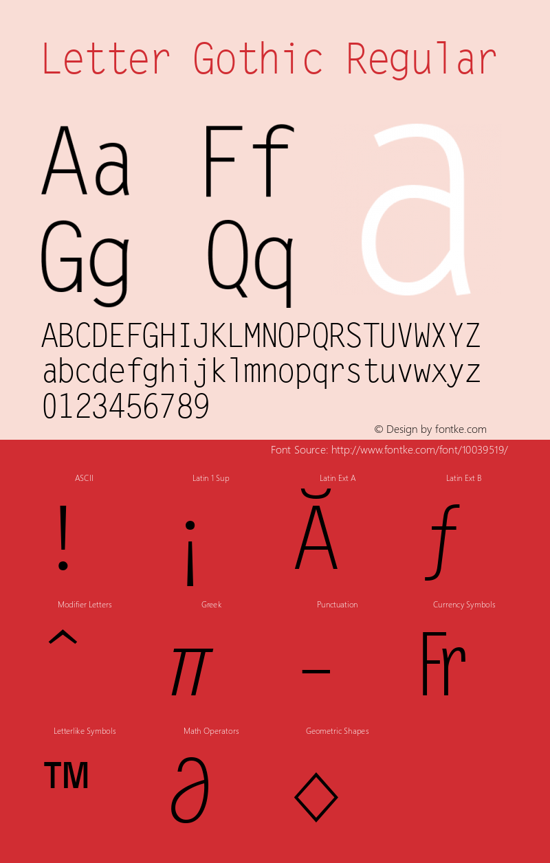 Letter Gothic Regular Version 1.02a Font Sample