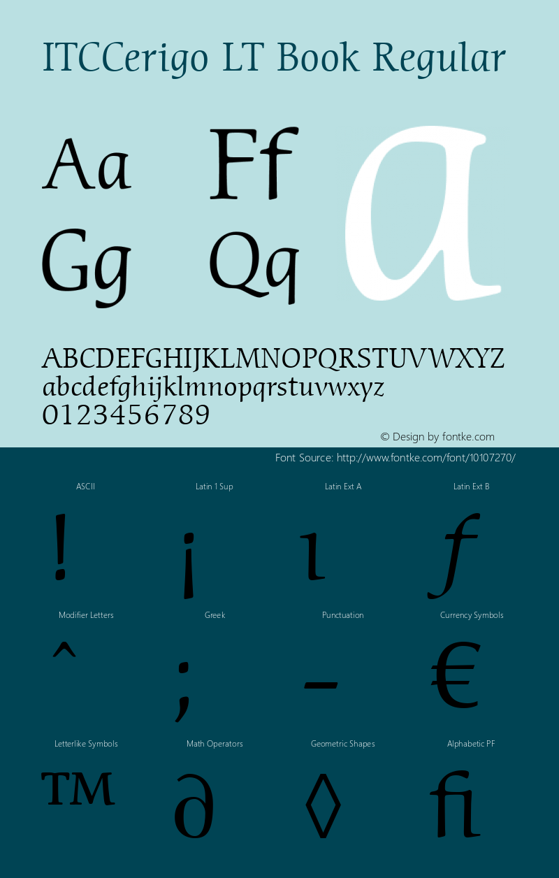 ITCCerigo LT Book Regular Version 6.1; 2002 Font Sample