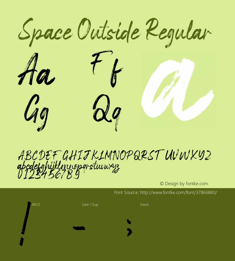 Space Outside Version 1.00;August 13, 2019;FontCreator 12.0.0.2545 64-bit Font Sample