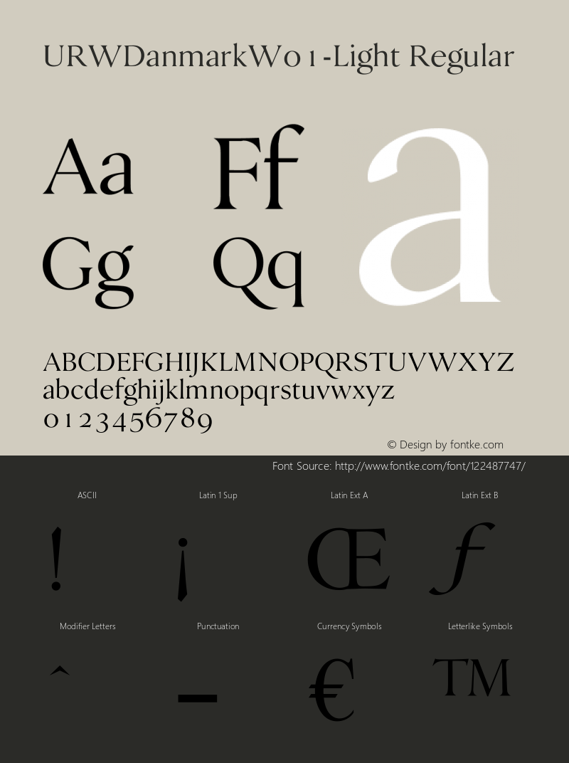 URW Danmark W01 Light Version 1.00 Font Sample