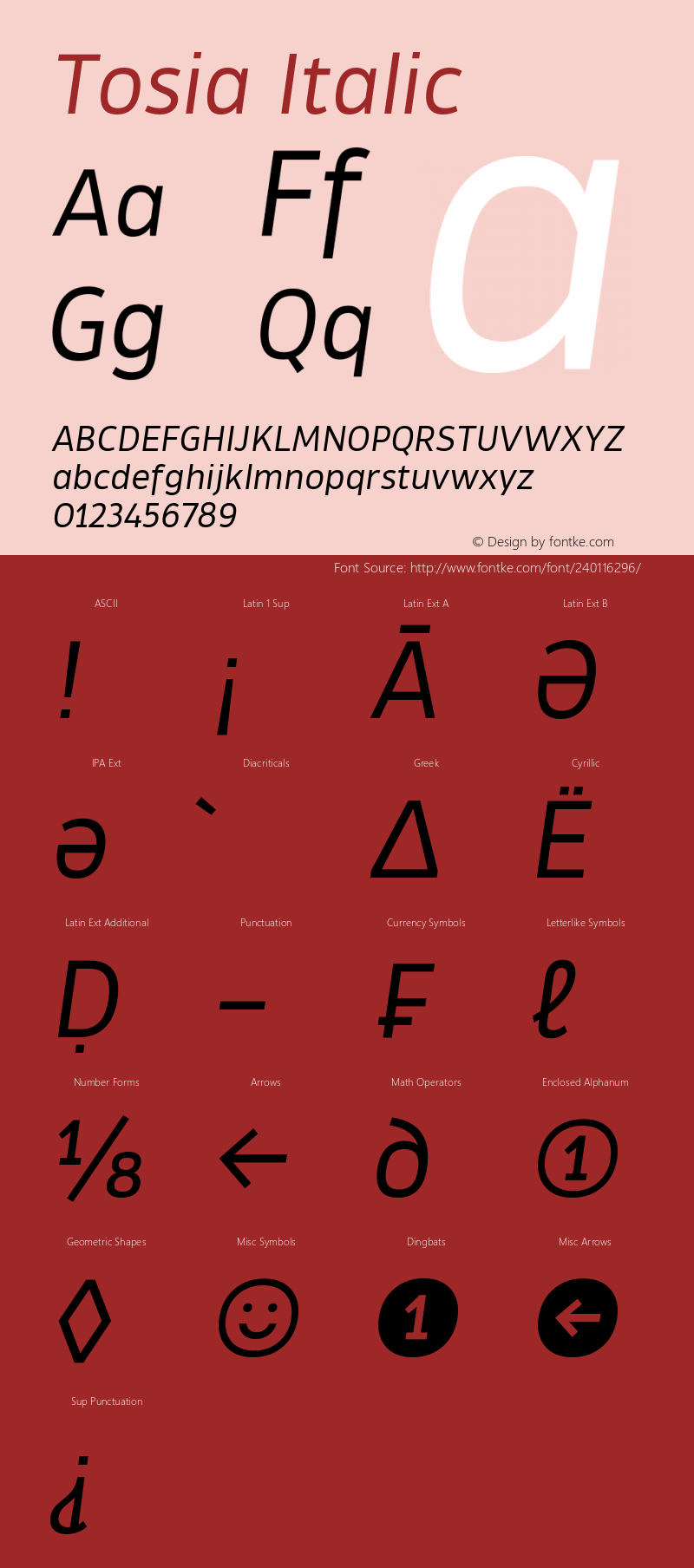 Tosia Italic Version 1.000;PS 001.000;hotconv 1.0.88;makeotf.lib2.5.64775图片样张
