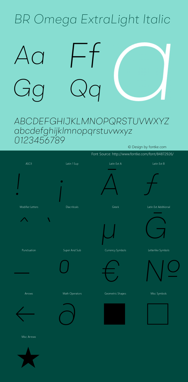 BR Omega ExtraLight Italic Version 1.001;hotconv 1.0.109;makeotfexe 2.5.65596 Font Sample