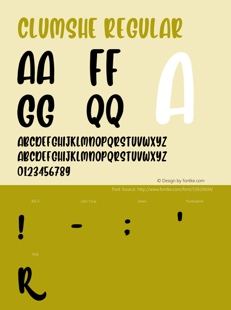 Clumshe Version 1.00;January 25, 2020;FontCreator 11.5.0.2422 64-bit Font Sample