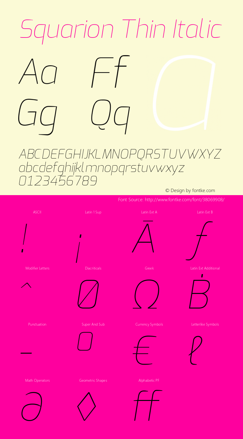 Squarion Thin Italic Version 1.00;September 12, 2019;FontCreator 11.5.0.2425 64-bit; ttfautohint (v1.6) Font Sample