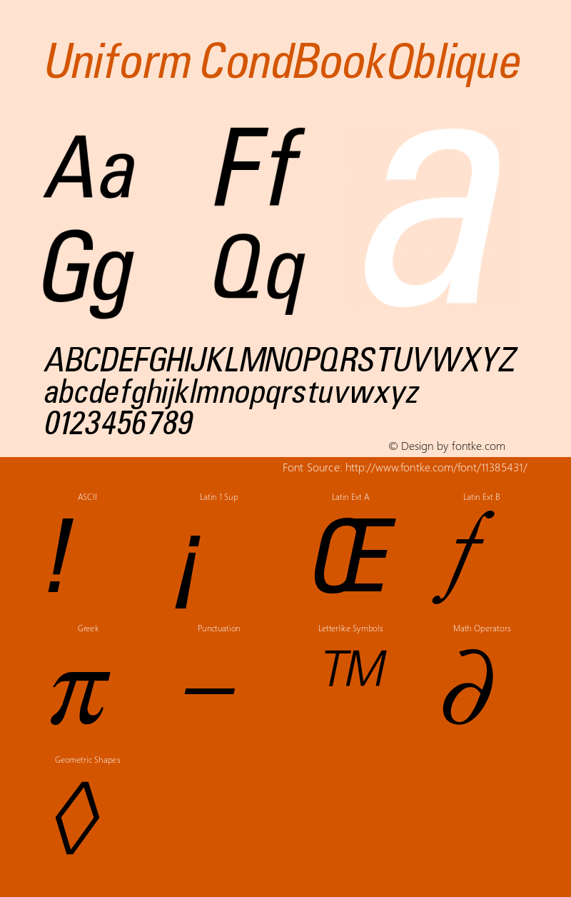 Uniform CondBookOblique Version 001.000 Font Sample