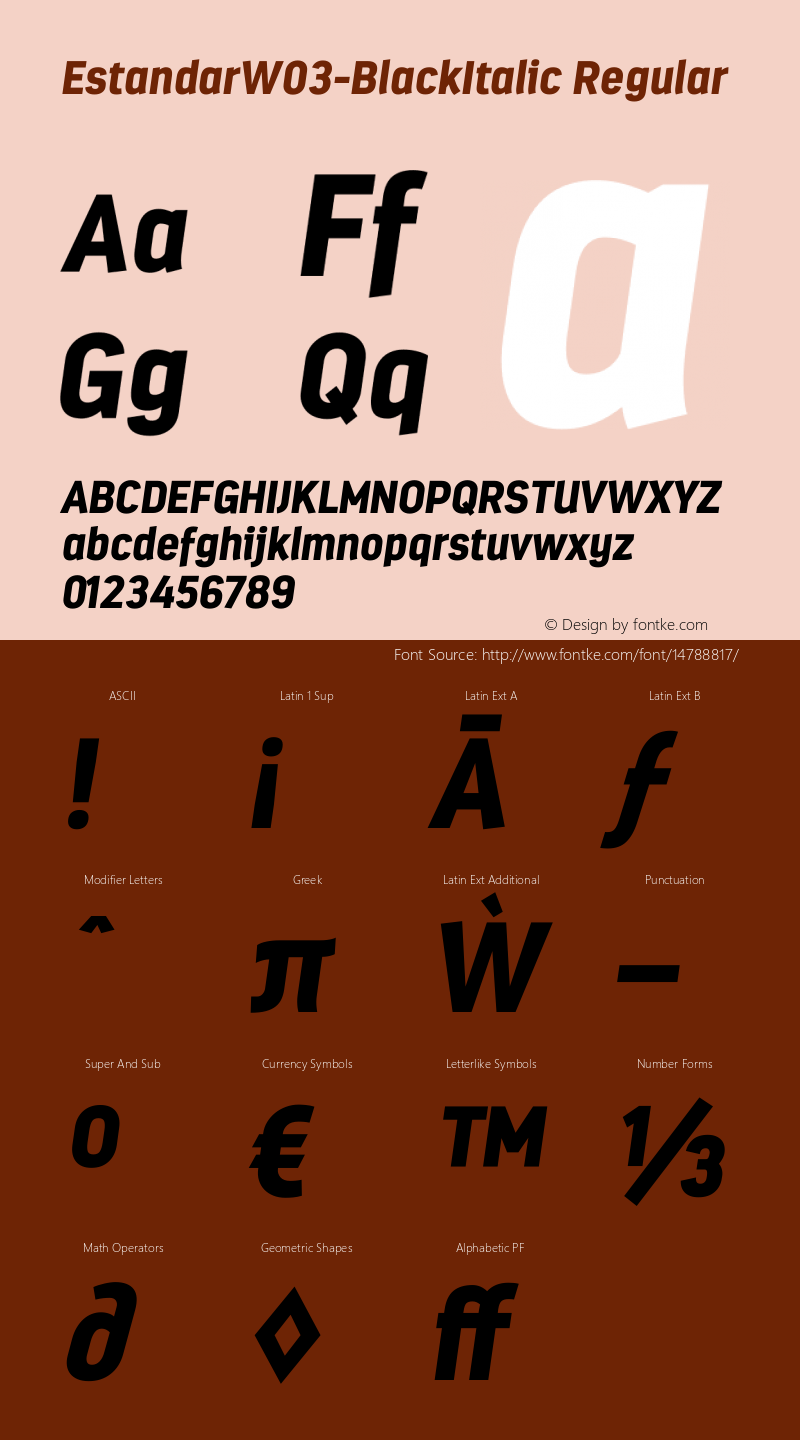 EstandarW03-BlackItalic Regular Version 1.00 Font Sample