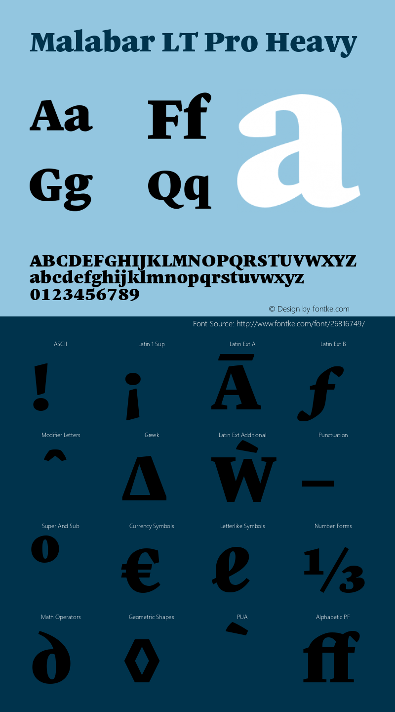 Malabar LT Pro Heavy Version 3.00 Font Sample