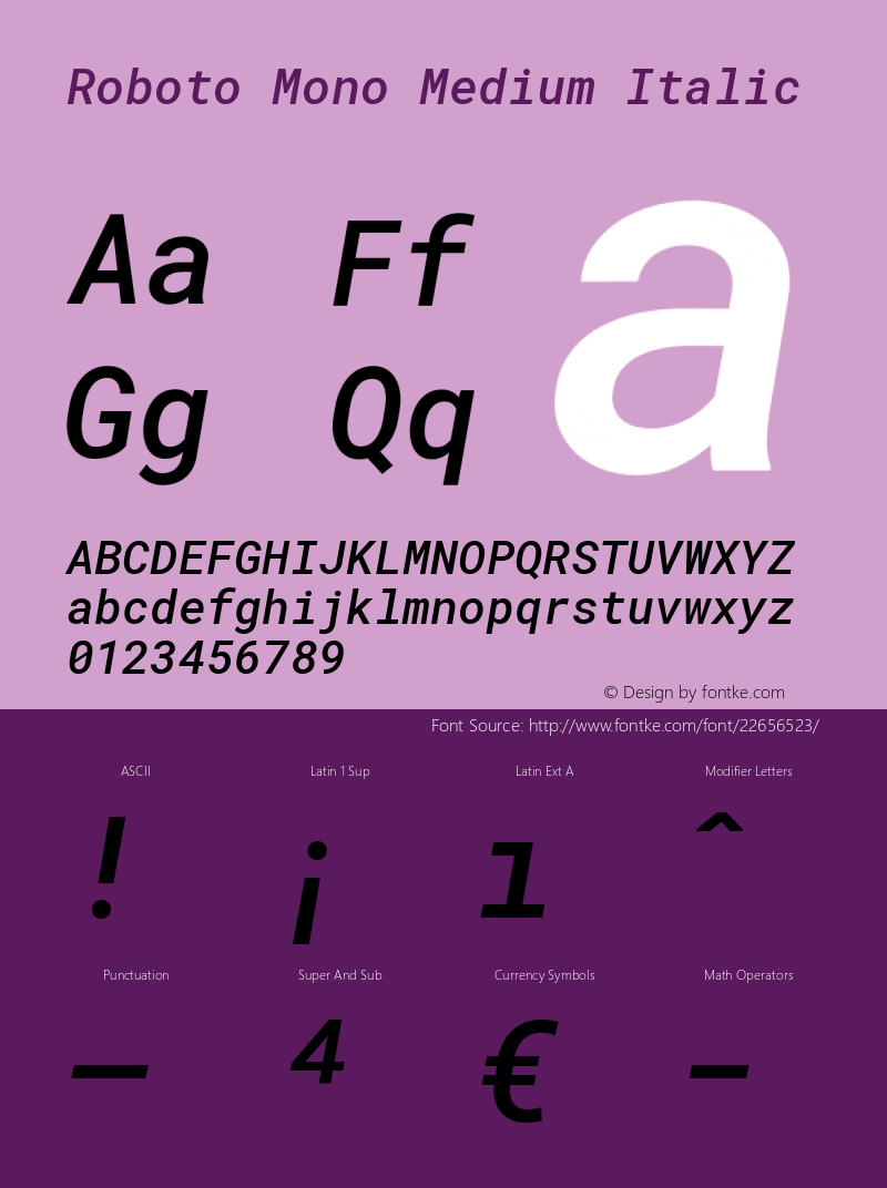 Roboto Mono Medium Italic Version 2.000985; 2015; ttfautohint (v1.3) Font Sample