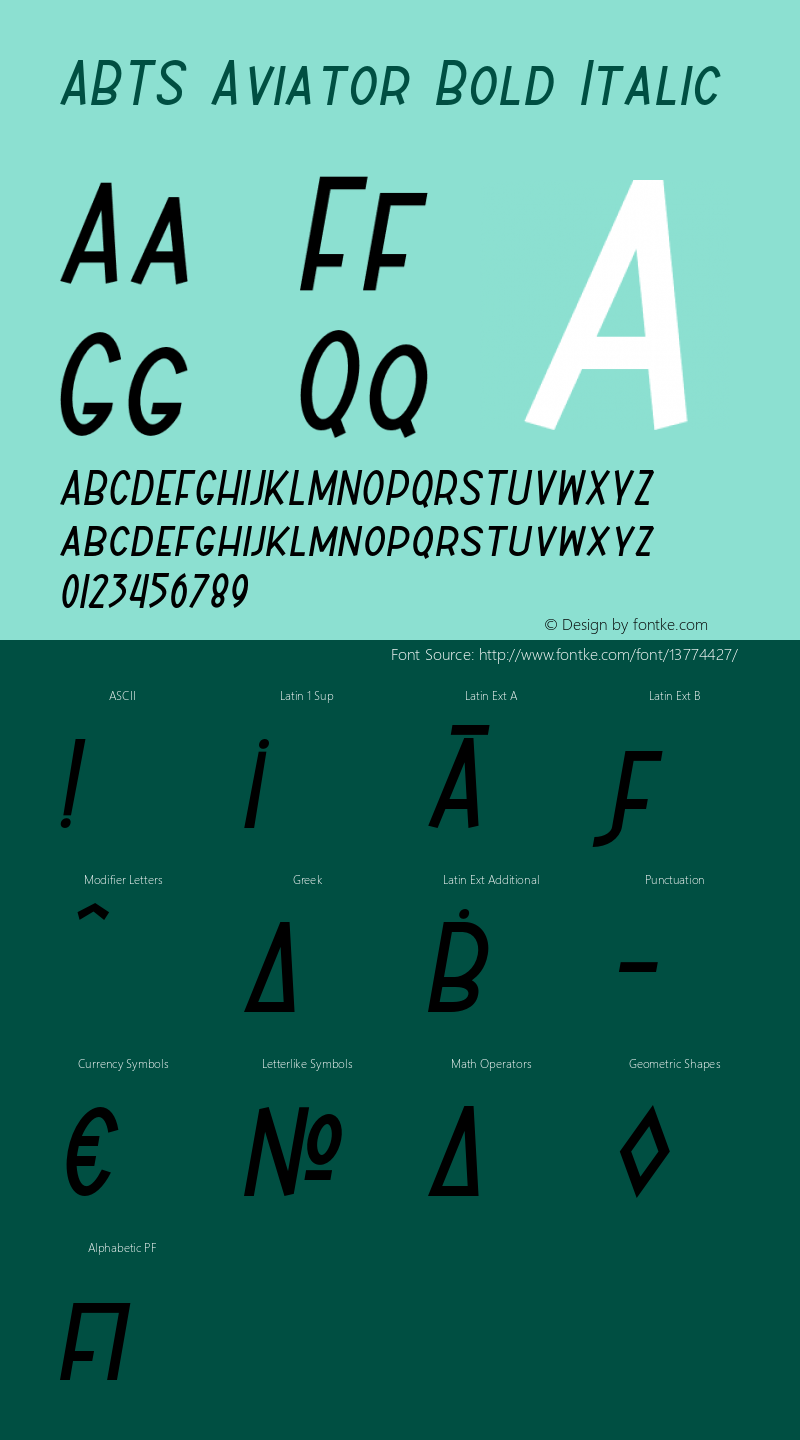 ABTS Aviator Bold Italic Unknown Font Sample