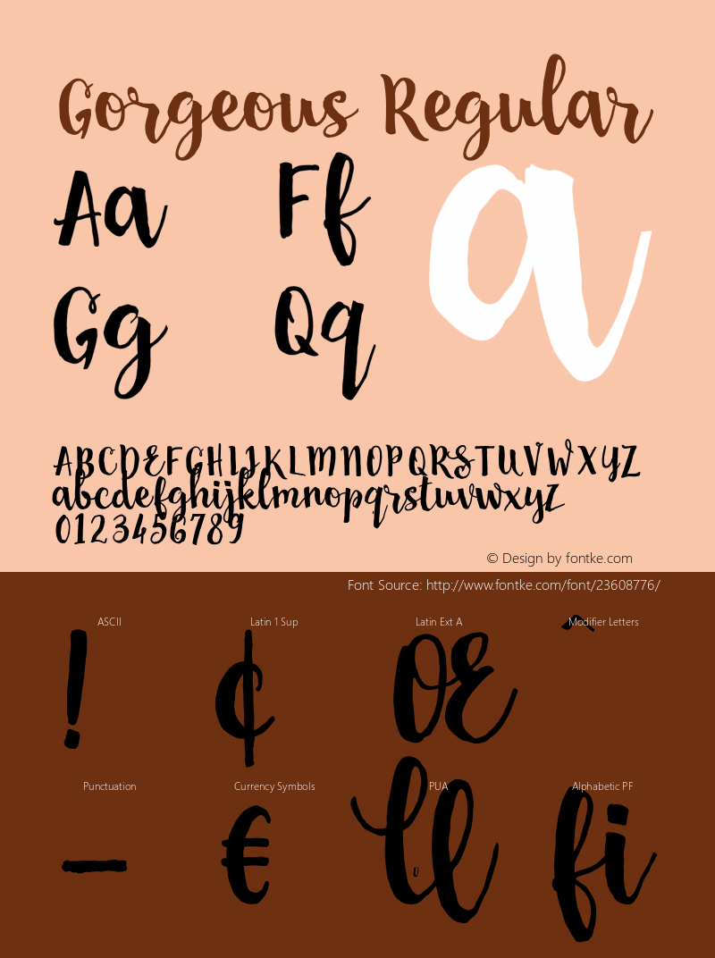 Gorgeous Version 1.00 August 10, 2017, initial release Font Sample
