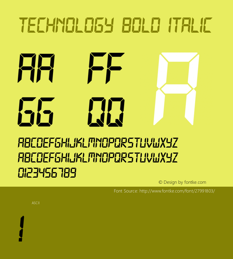 Technology Bold Italic Version 1.000 Font Sample