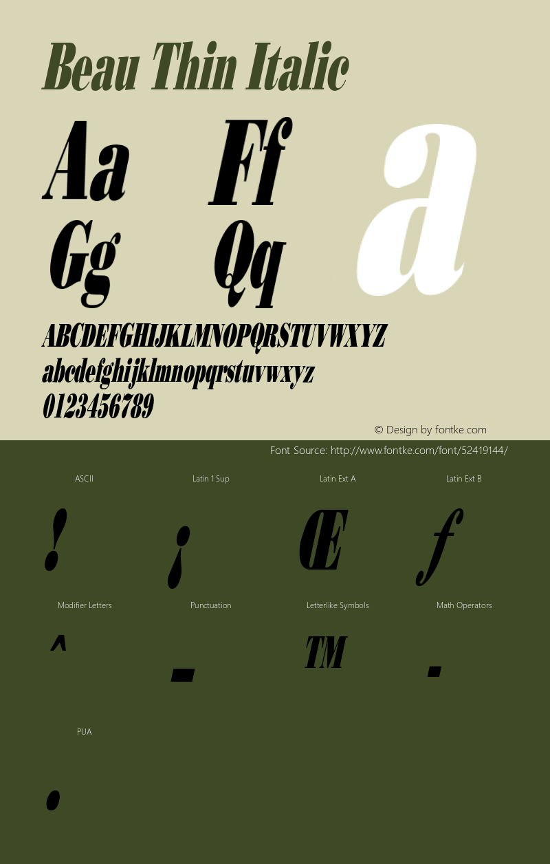 BeauThinItalic Altsys Fontographer 4.1 12/27/94 {DfLp-URBC-66E7-7FBL-FXFA} Font Sample