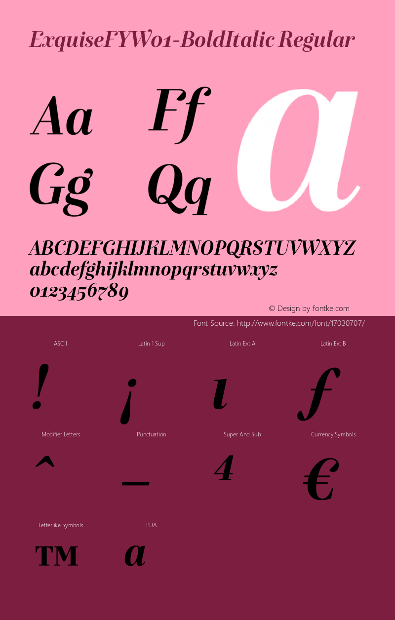 ExquiseFYW01-BoldItalic Regular Version 1.00 Font Sample