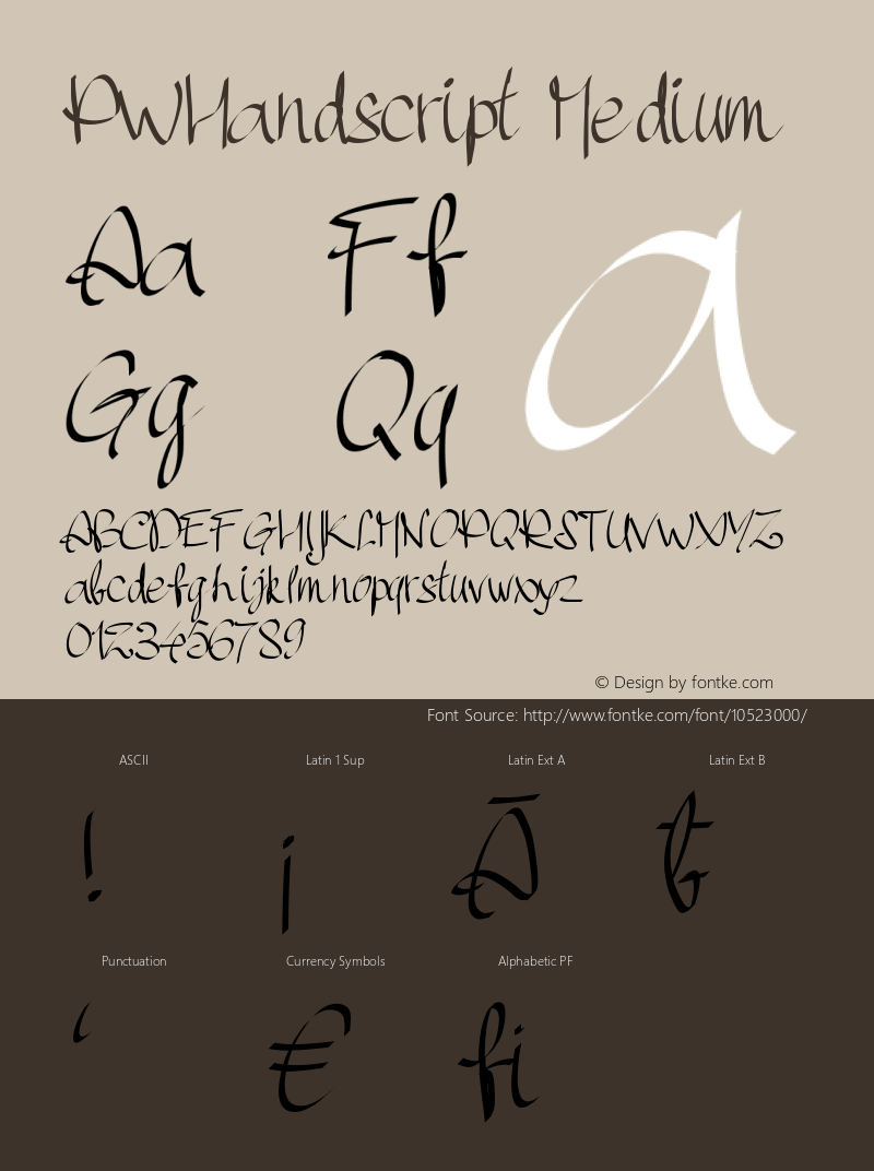 PWHandscript Medium Version 001.000 Font Sample