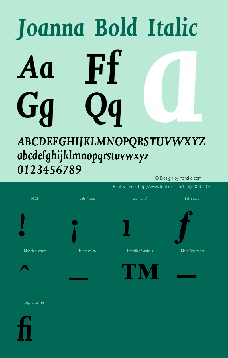 Joanna Bold Italic 1 Font Sample