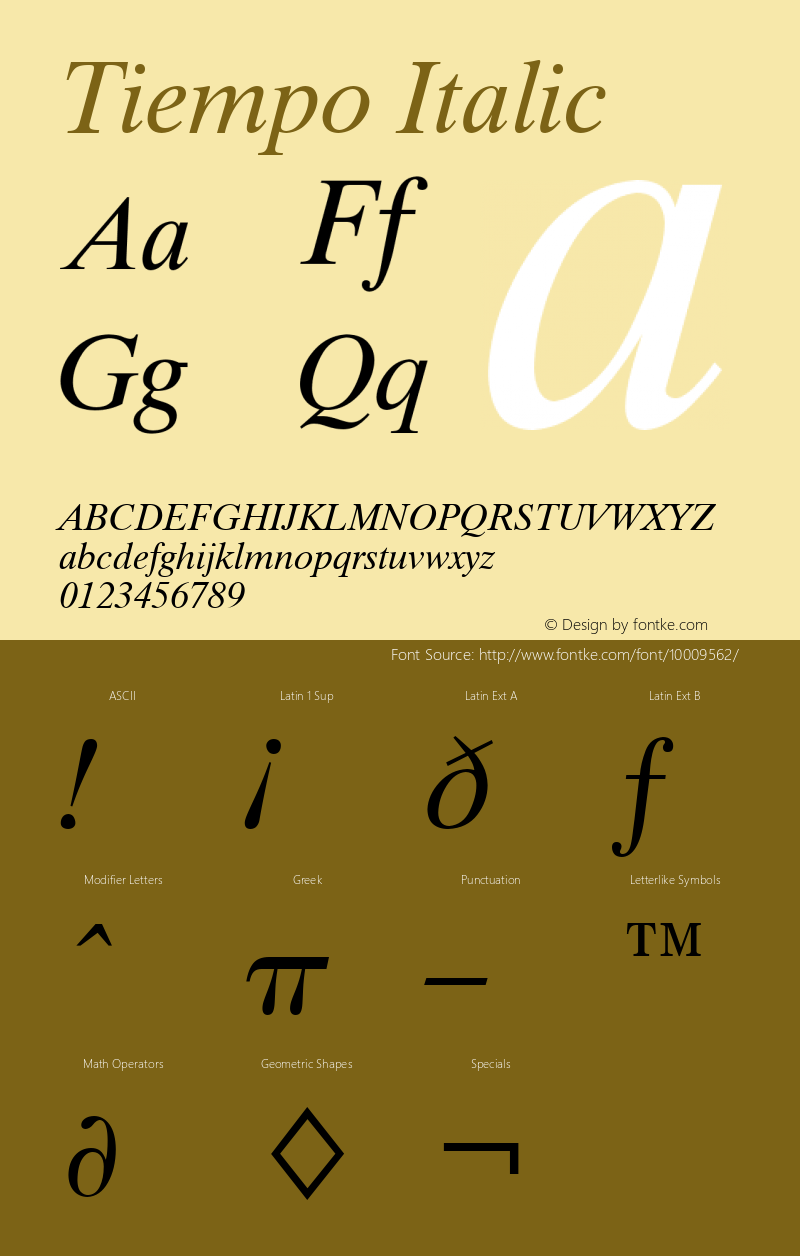 Tiempo Italic Font Version 2.6; Converter Version 1.10 Font Sample